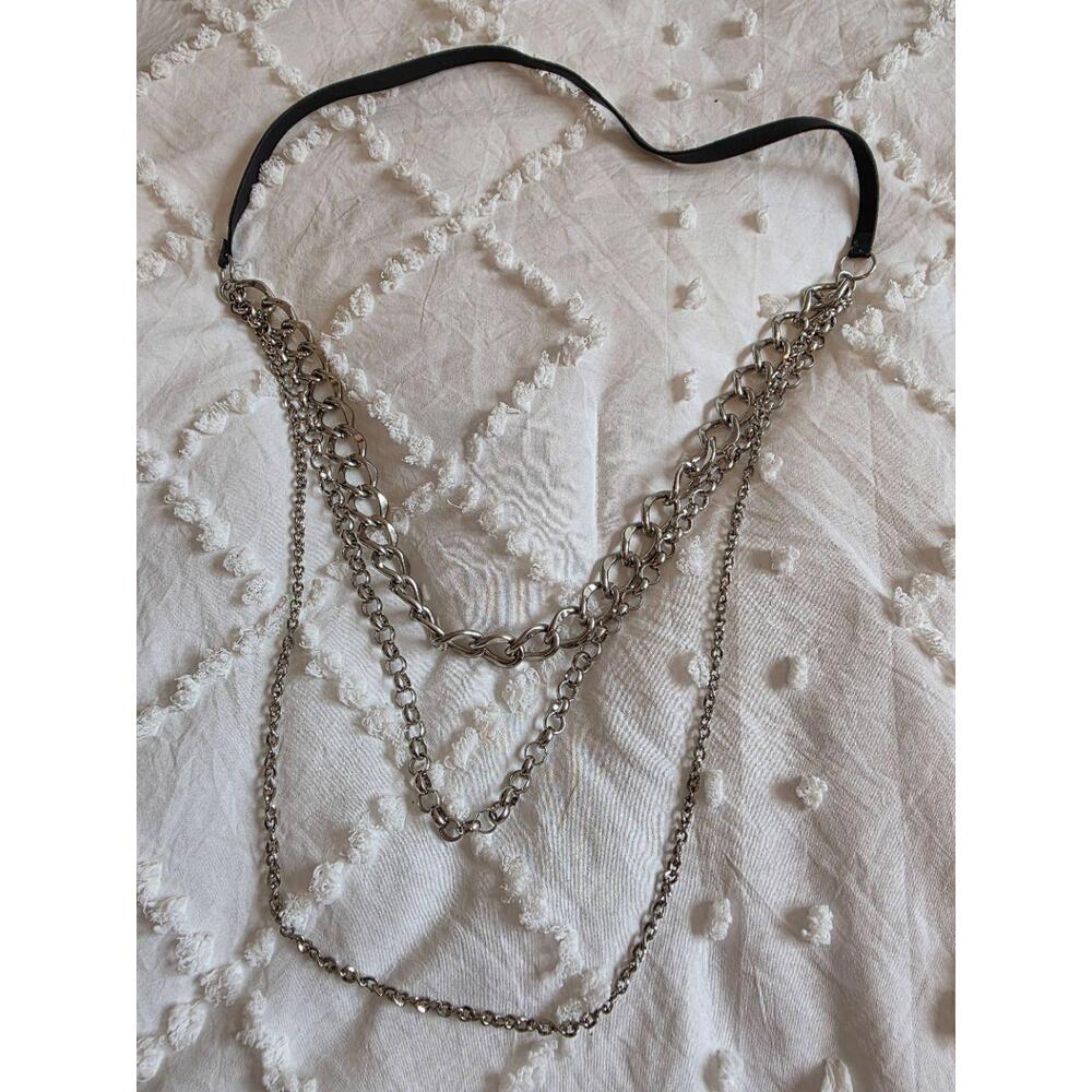 Silver-Tone Black Layered Multi-Strand Varying Links Statement‎ Necklace